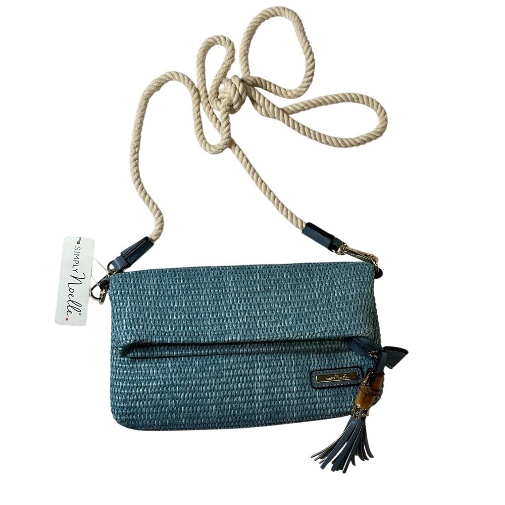 NWT Simply Noelle Blue Woven Texture Rope Strap Tassel Detail Boho Chic Crossbod